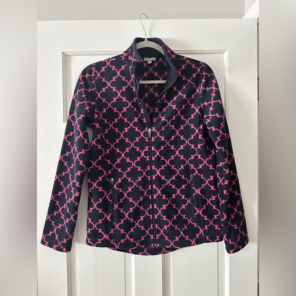 Talbots Fleece Quatrefoil Pattern Long Sleeve Full Zip Up Jacket